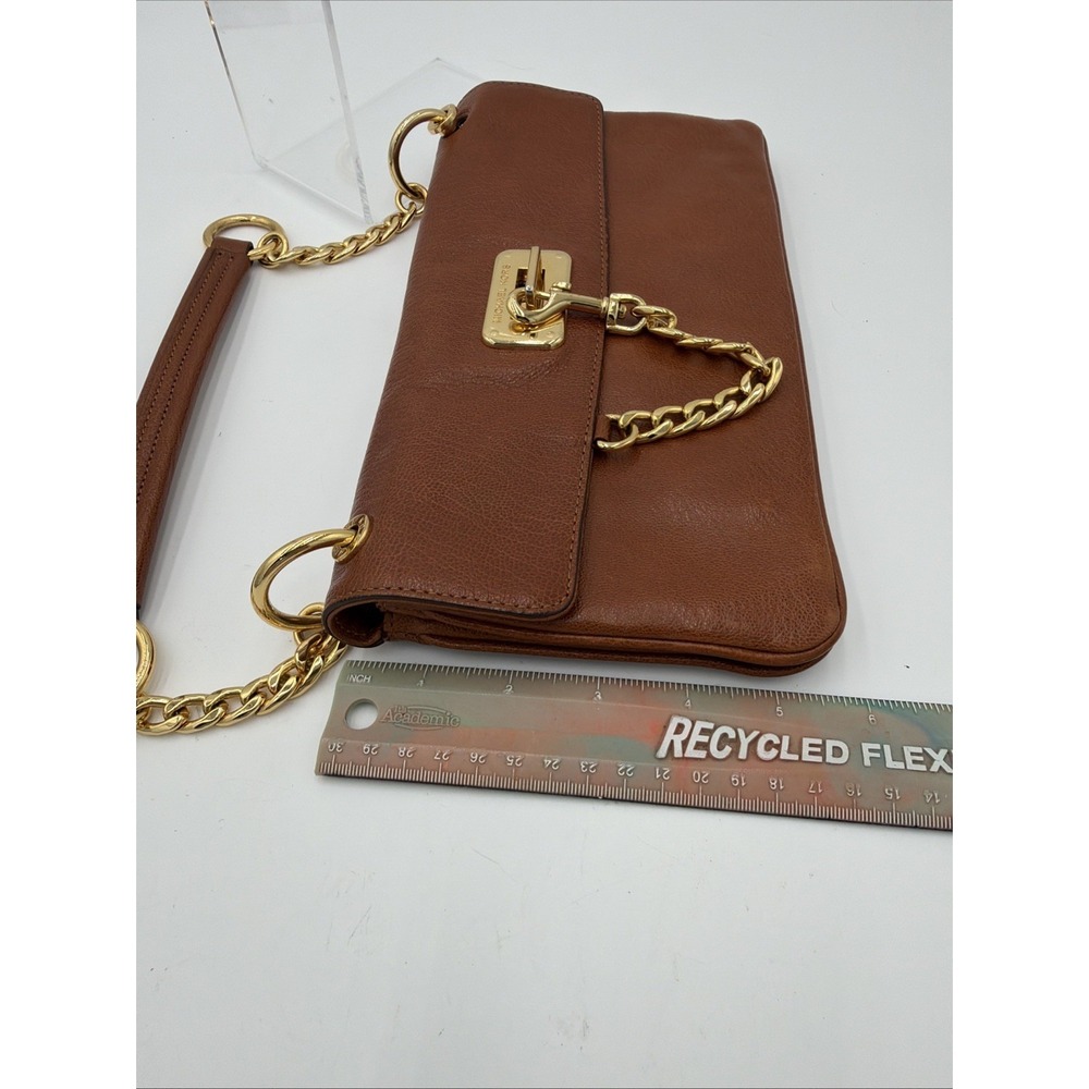 Michael Kors Genuine Leather Rectangular Med Sz Shoulder Bag Brown Gold Dust Bag - Picture 8 of 16